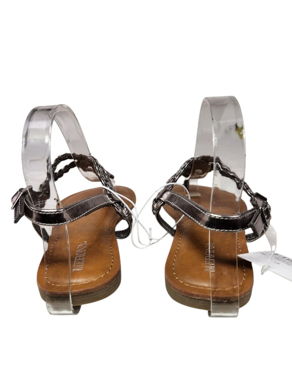 Merona Pewter Braided T Strap Sandals Women's Size 7.5 Metallic Ankle Strap